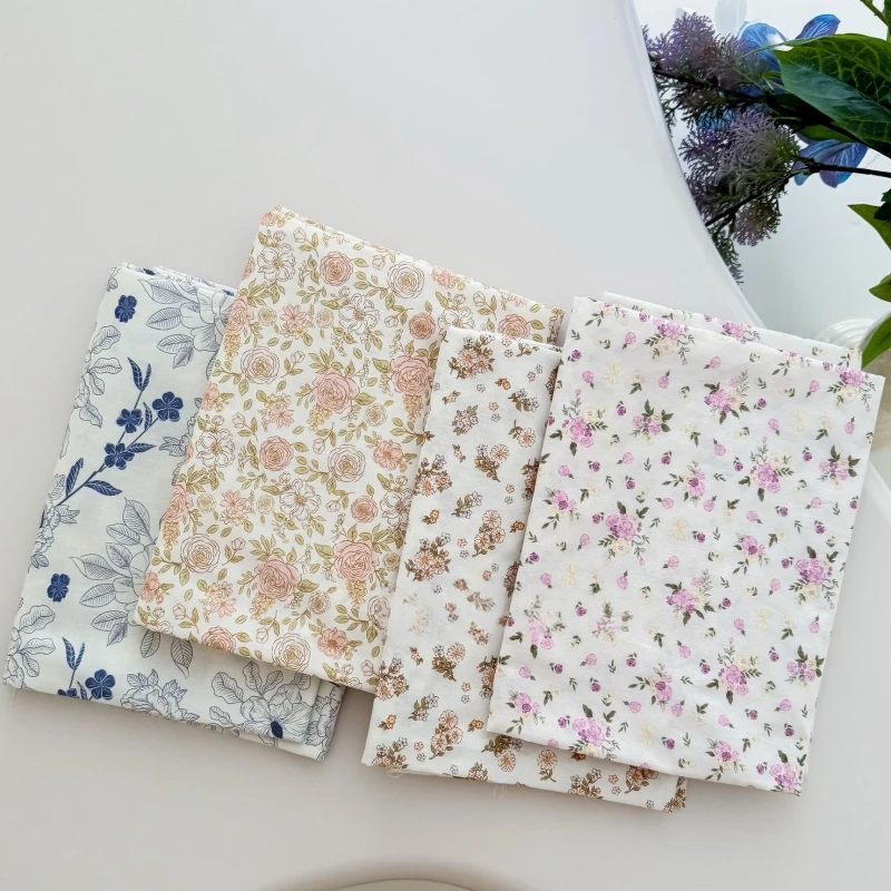 Vintage Floral Pattern Fabric for Clothing Bags and Dresses, Soft and Comfortable All Cotton Material , 140x50cm