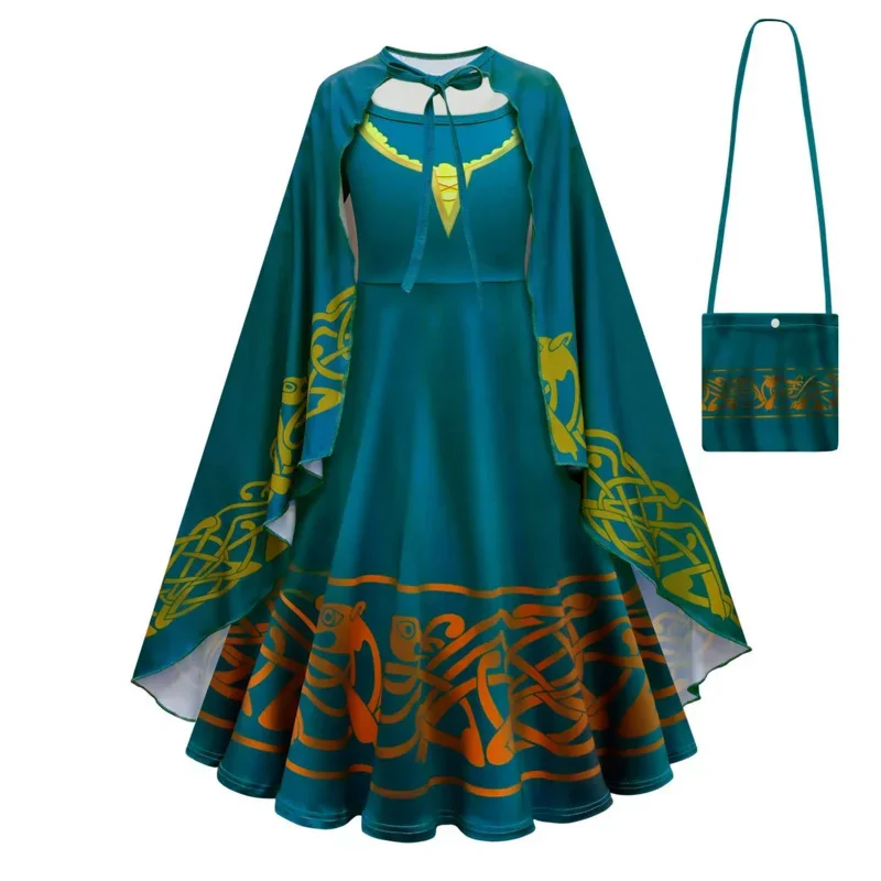 Brave Merida Cosplay Costume pour filles, robe de princesse d'Halloween, perruque de film chaud, fantaisie de carnaval pour enfants, fête de Noël pour enfants