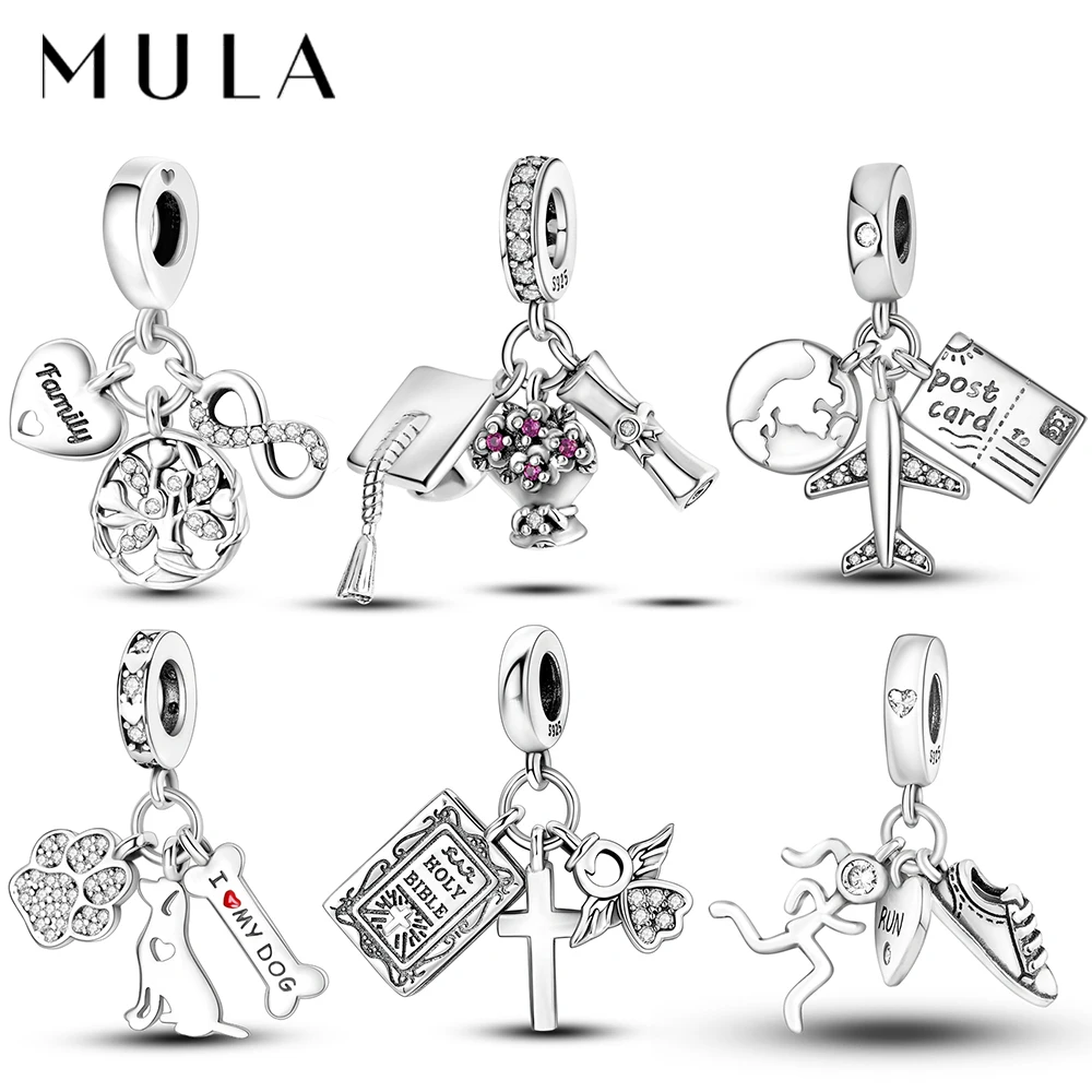 

MULA 925 Sterling Silver Aircraft Dog Forever Charms Fit Oringla Snake Chain Bracelet DIY Family Pendant For Jewelry Gift