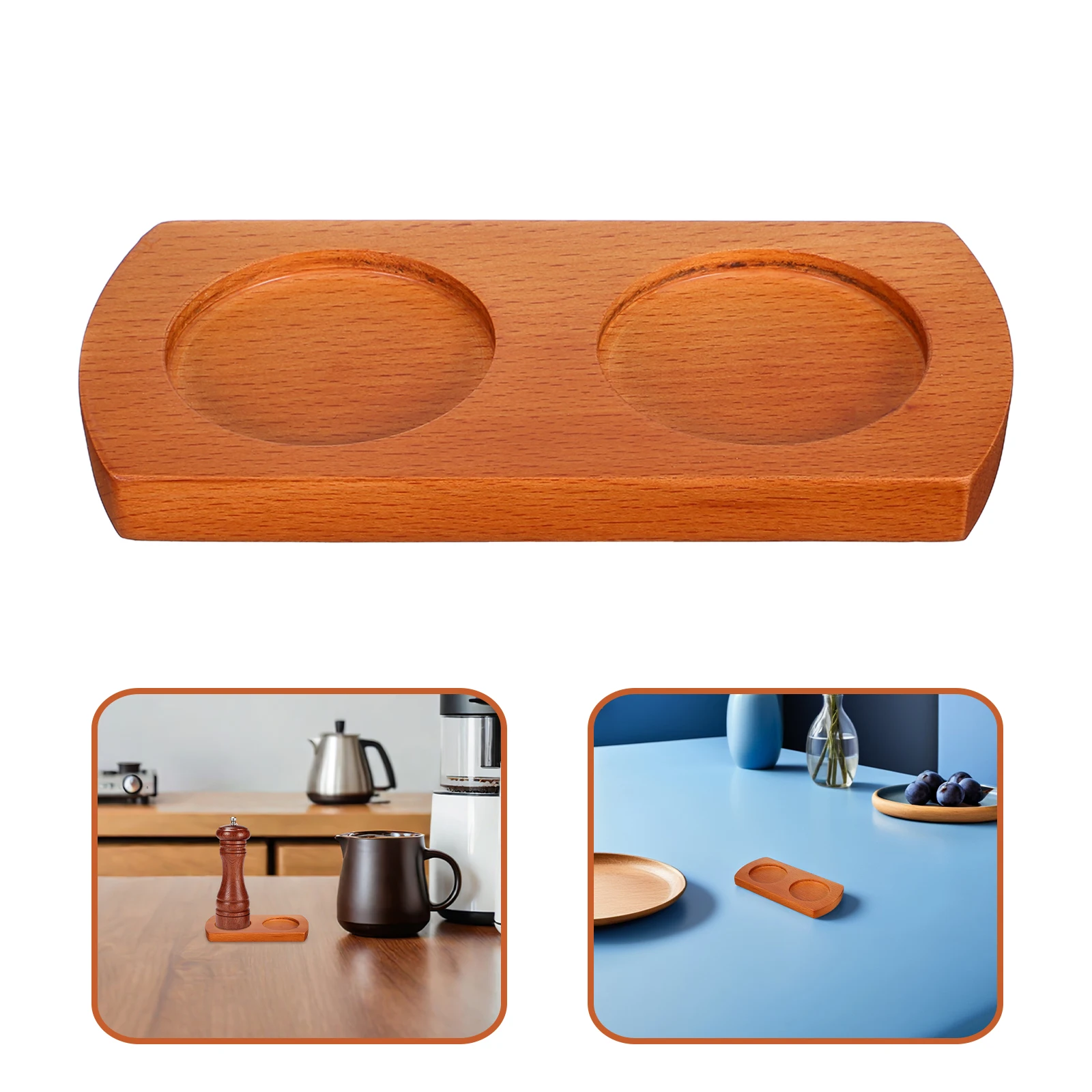 

Wooden Pepper Mill Tray Double Slot Grinder Stand Salt Pepper Holder Base Drip-Proof Stable Non-Slip Coaster For Kitchen Dining
