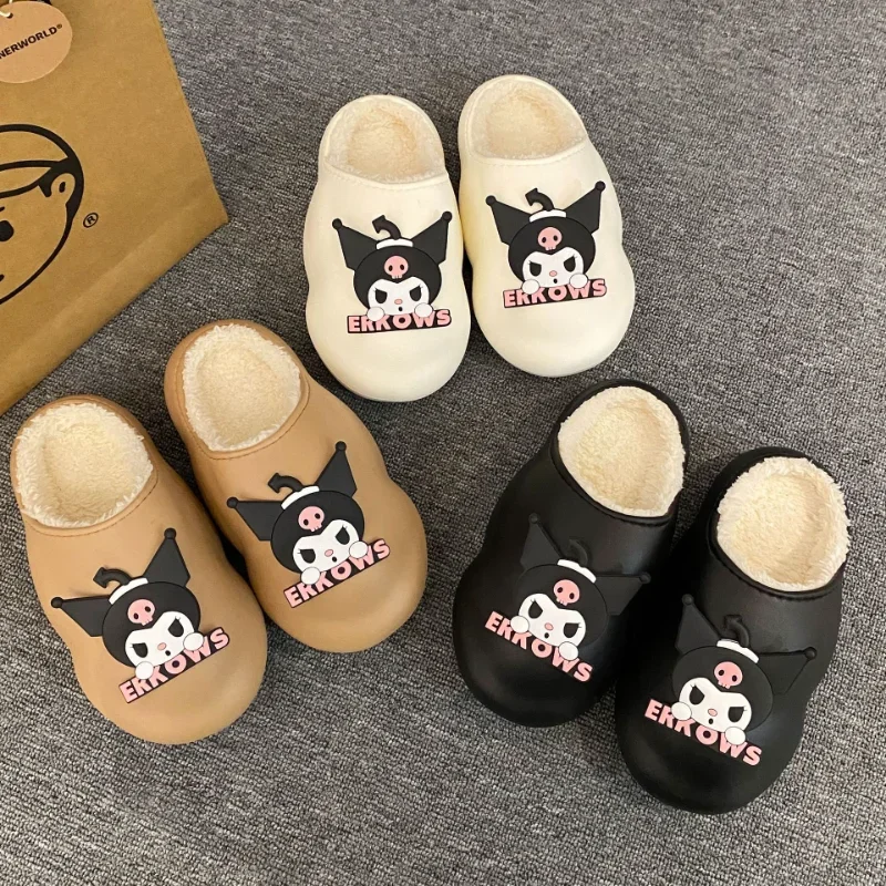 Sanrio Kulomi cute cartoon warm home women's shoes new waterproof and non-slip thick-soled plush cotton slippers