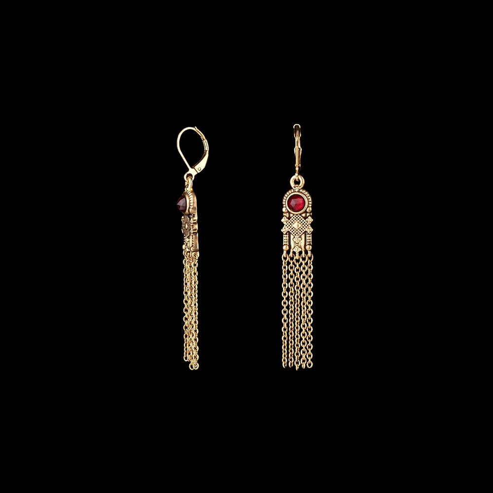 AB/Copper alloy inlaid glass upscale vintage women's sweep shoulder fringe pendant long earrings