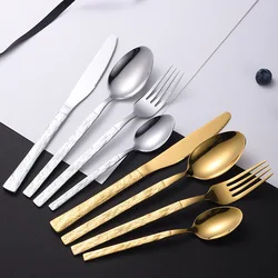 4/16/24pcs Cutlery Set Stainless Steel Steak Knife Fork Spoon Tableware Stone Grain Luxury Flatware Dinner Dinnerware