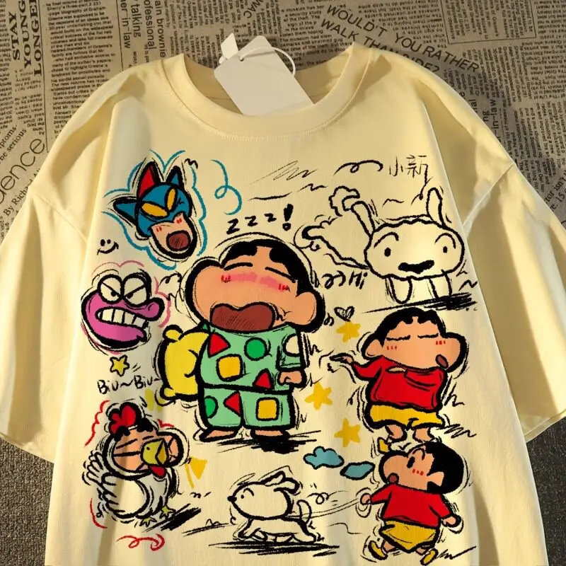 Crayon Shin-chan Family Portrait Fun Comic Strip Sports Casual Cotton Women and Kids Short-sleeved Shirt Adult and Children's