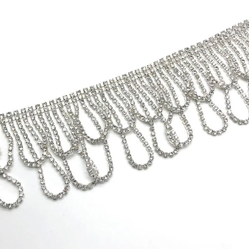 

10 ярдов модная отделка со стразами и серебряной бахромой с кисточкой для свадебного пояса