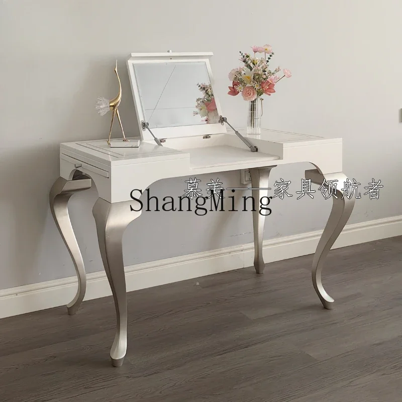 CL modern simple light luxury solid wood dresser turning mirror desk dual-purpose small apartment makeup table