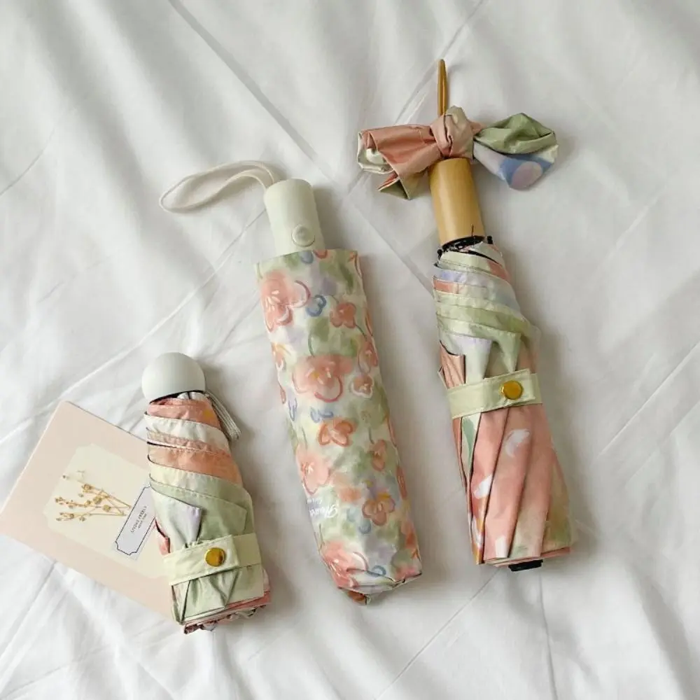 

Oil Painting Style Sunny Rain Universal Umbrella UV Protection Automatic Sunshade Umbrella 5 Fold Weather Resistant