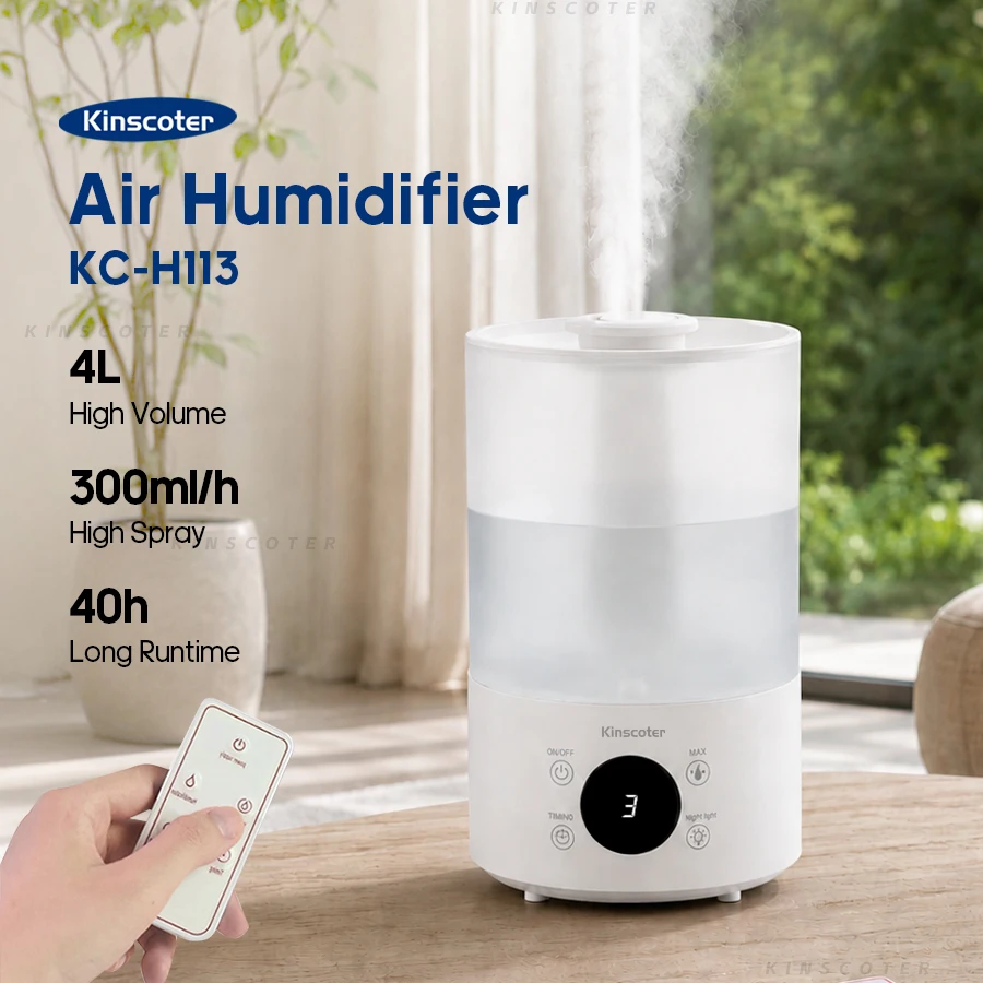 KINSCOTER 4L Desktop Air Humidifier Professional Large Capacity Household Water Mist Diffuser High Spray Mist Maker