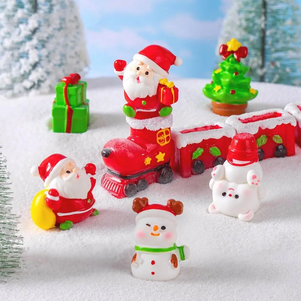 Resin Christmas Figurines Santa Clause Mini Cartoon Snowman Statue Home Decorations Dollhouse Ornament Miniature Knick-knacks