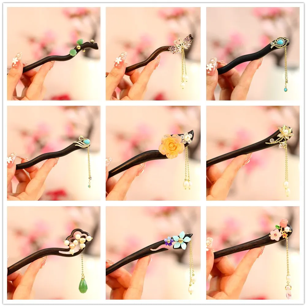 

Black Sandalwood Hairpin Tassel Step Shake Hair Ornament Ancient Style Sandalwood Hairpin Hairpin Hairpin Ornament