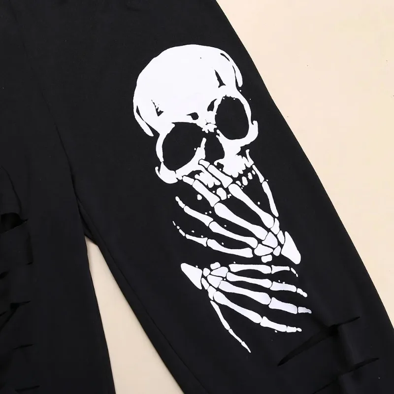 2025 Nieuwe mode schedel gedrukt hol gat vrouwen leggings vrouw broek van hoge kwaliteit