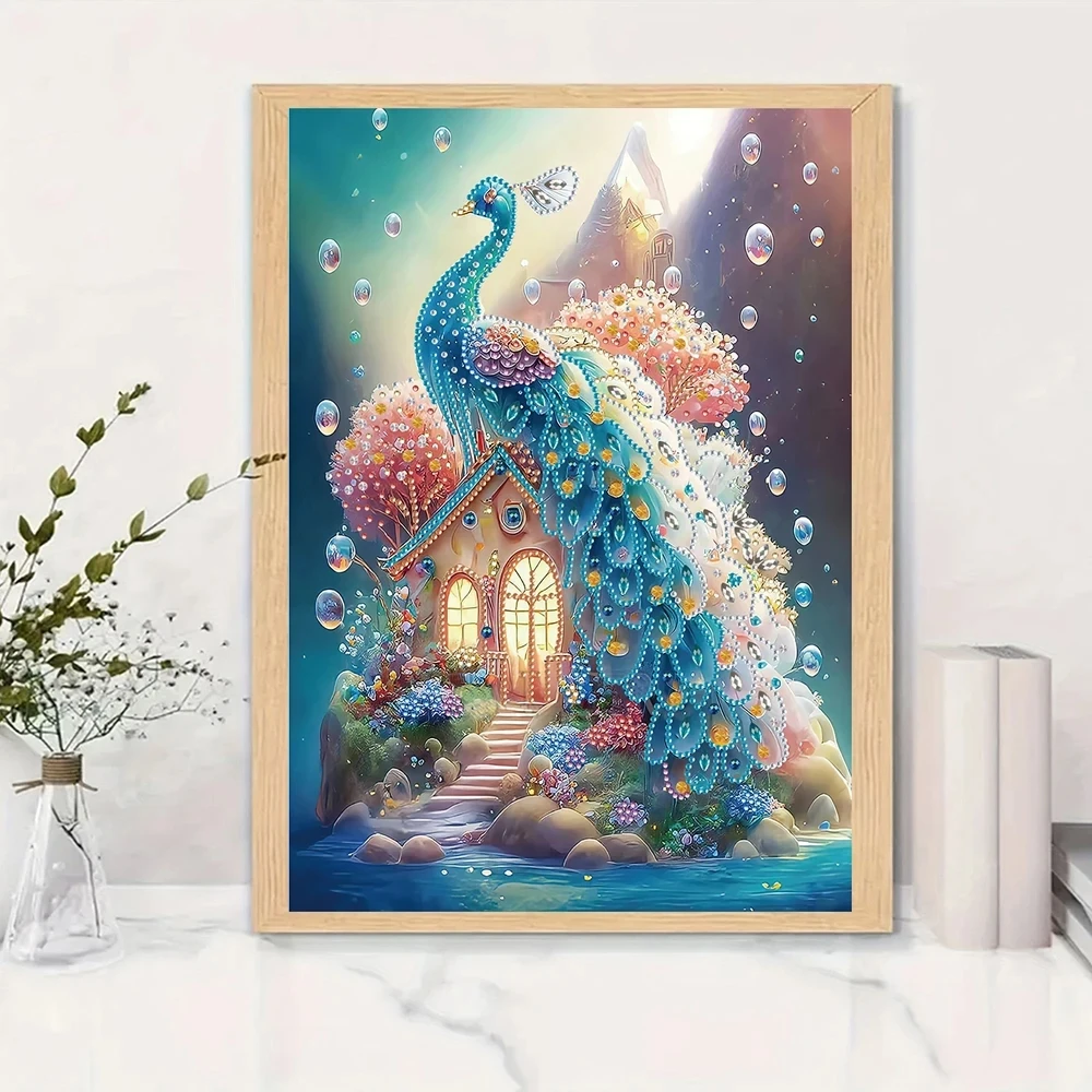 HOMFUN 5D DIY Diamond Painting Special Shape Drill Animal Dream Peacock Crystal Embroidery Rhinestone Home Wall Decor Art Gift