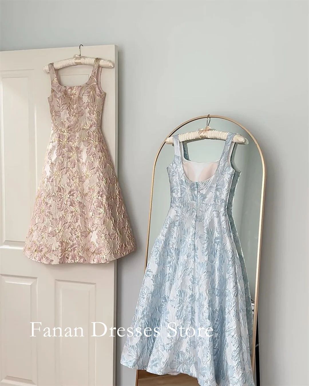 FANAN Corea Spalline per spaghetti Stampate in pizzo A-Line Abiti da sposa senza maniche ........... Abiti da sposa graziosi personalizzati