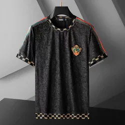Brand Tiger Head Logo Embroidered Short Sleeve T-shirt Men's Summer Fashion Personality Leisure Luxury Ice Silk Breathable Top