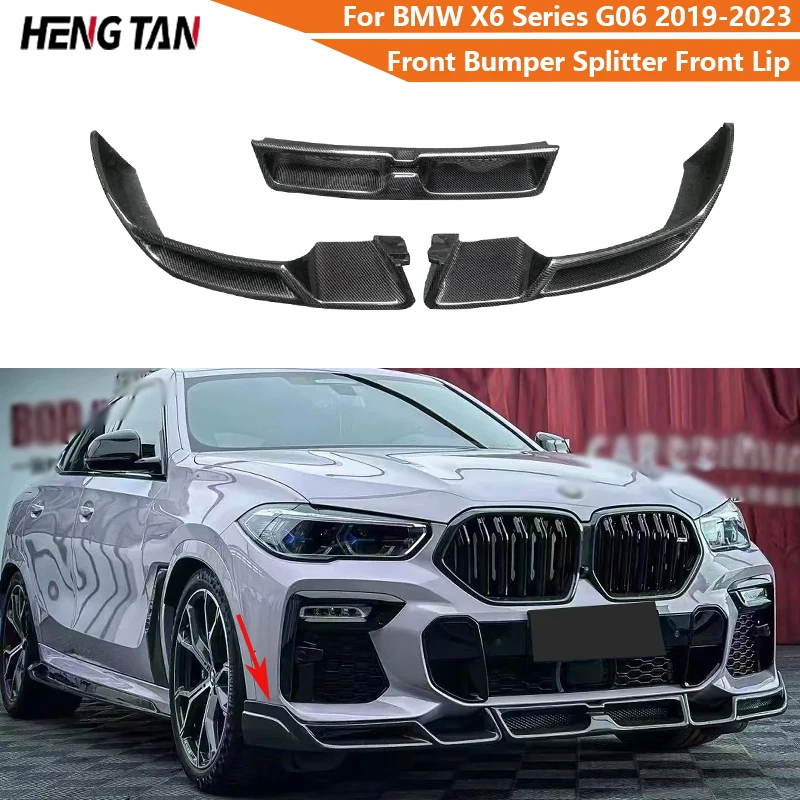 Car Front Bumper Splitter Front Lip Chin Spoiler Diffuser Parts Carbon Fiber For BMW X6 Series G06 2019-2023 Body kit