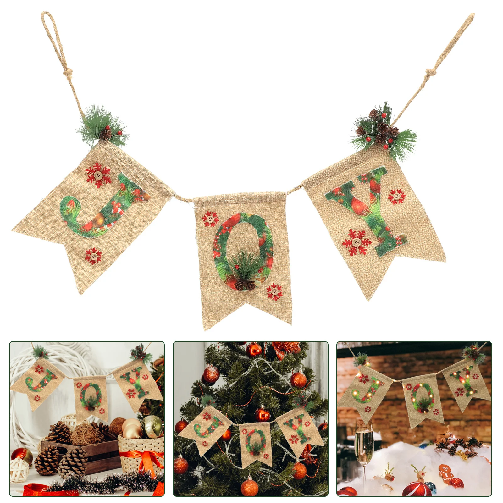 

1Set Christmas Bunting Banner Linen Glowing Party Decoration Xmas Indoor Outdoor Hanging Garland Party Supply Banner Decoration