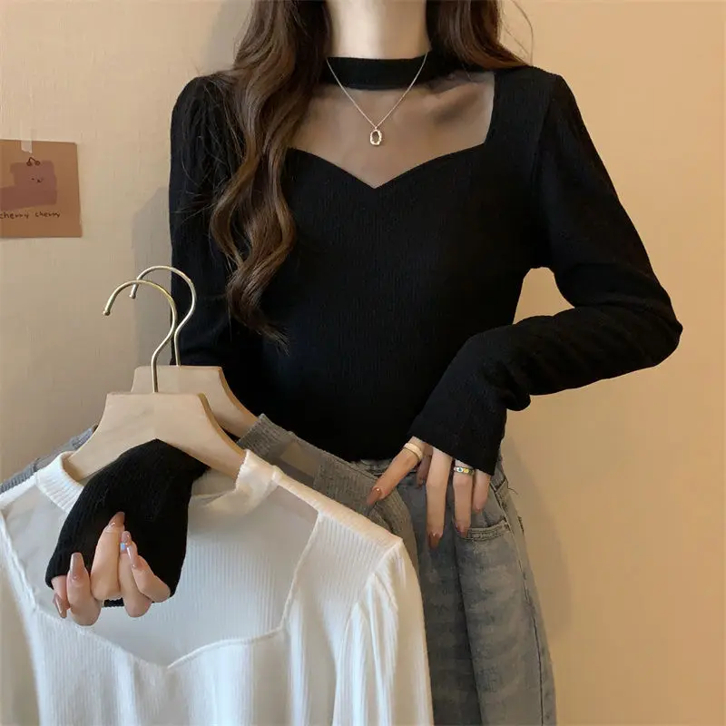 Autumn and Winter New French Niche Design Sense Long Sleeved T-shirt Base Shirt Large Women's Clothing