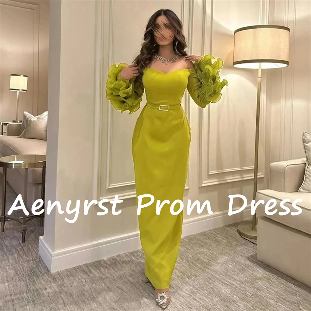 Aenyrst Groen Off The Shoulder Sweetheart Prom Jurken Zeemeermin Lange Satijnen Avondjurken Vloerlengte Etentje Feestjurk