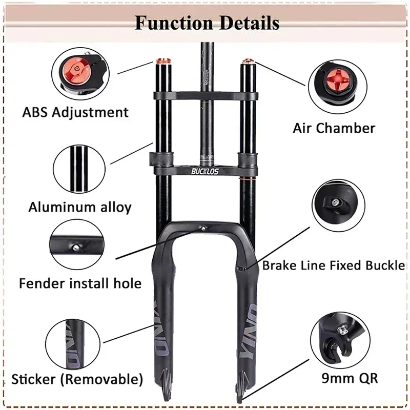 BUCKLOS Dual Crown 20Inch Ebike Fat Bike Fork 20*4.0 E-bike Air Suspension Fork 180mm Travel Beach Snow Bike Fork Bicycle Parts