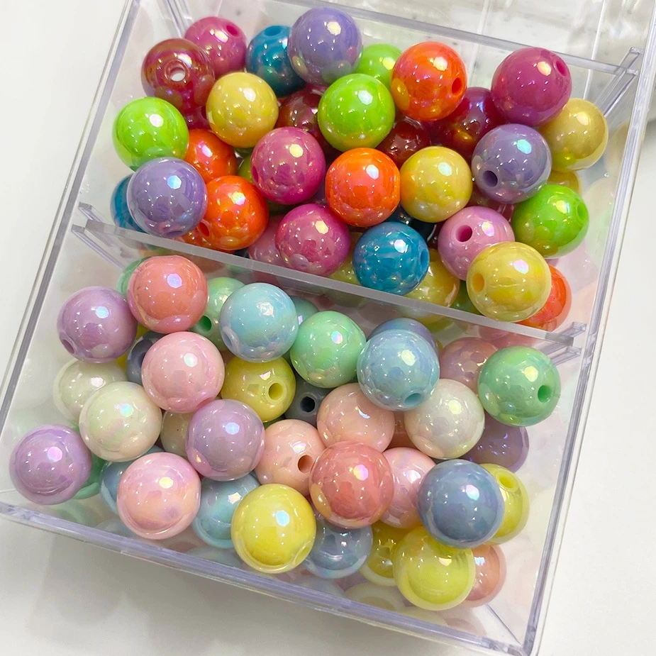 Image of 50 Stück 10–14 mm runde Acrylperlen, AB-farbig plattiert, für DIY-Schmuckherstellung, Ohrringe, Armbänder, Halsketten, Telefonanhänger und Bastelarbeiten
