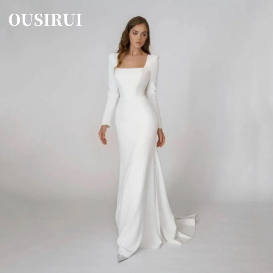 OUSIRbiomomis-Robe de mariée sirène en satin à col carré, manches longues, dos nu, élégante, fête, patients