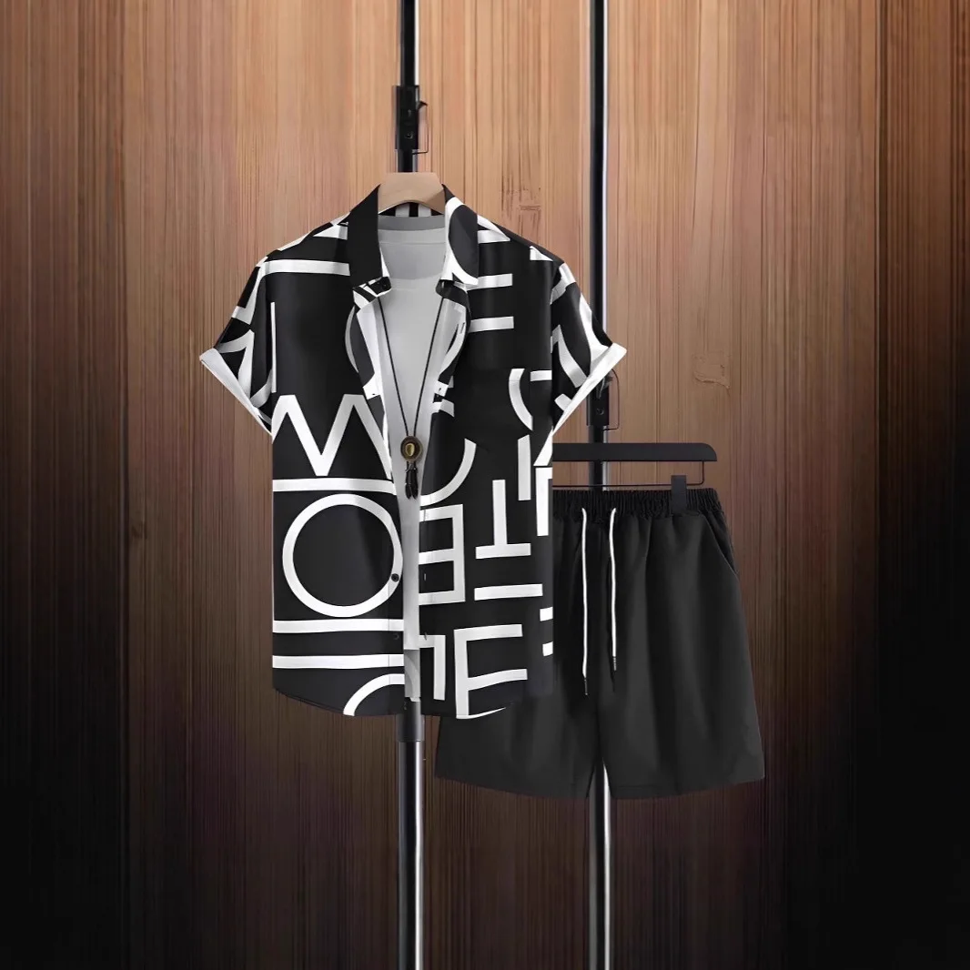 

Хип-хоп Кокосовые пальмы листья цветная блокировка рубашка с 3D принтом + шорты с коротким рукавом рубашки с откидным воротником полубрюки комплект из двух предметов