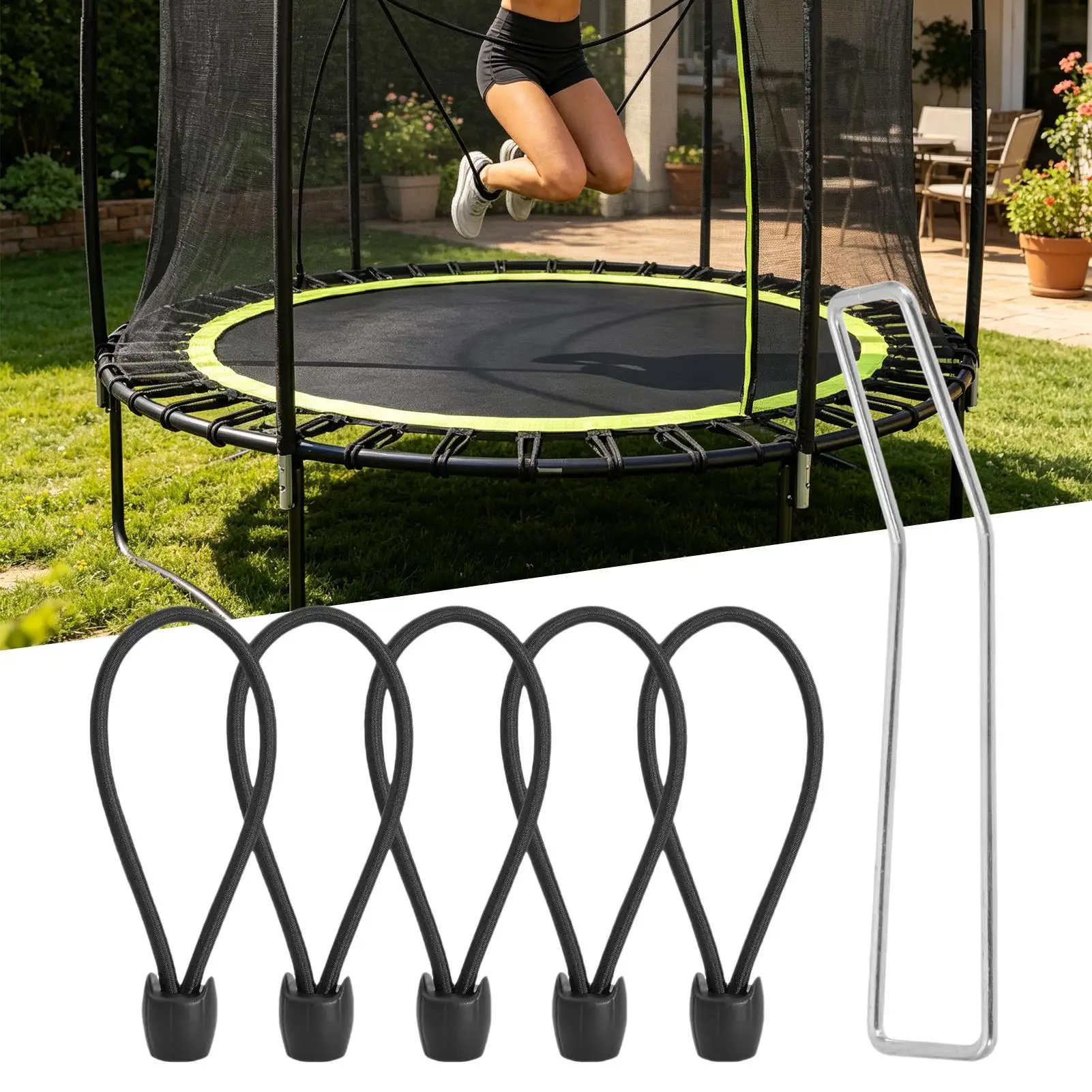 Tarp Tie Downs 8mm Anti-Slip Replacement Rope 5-Piece Tarp Trampoline Stretch Cords For Awning Tent Umbrella Tarpaulin Poster