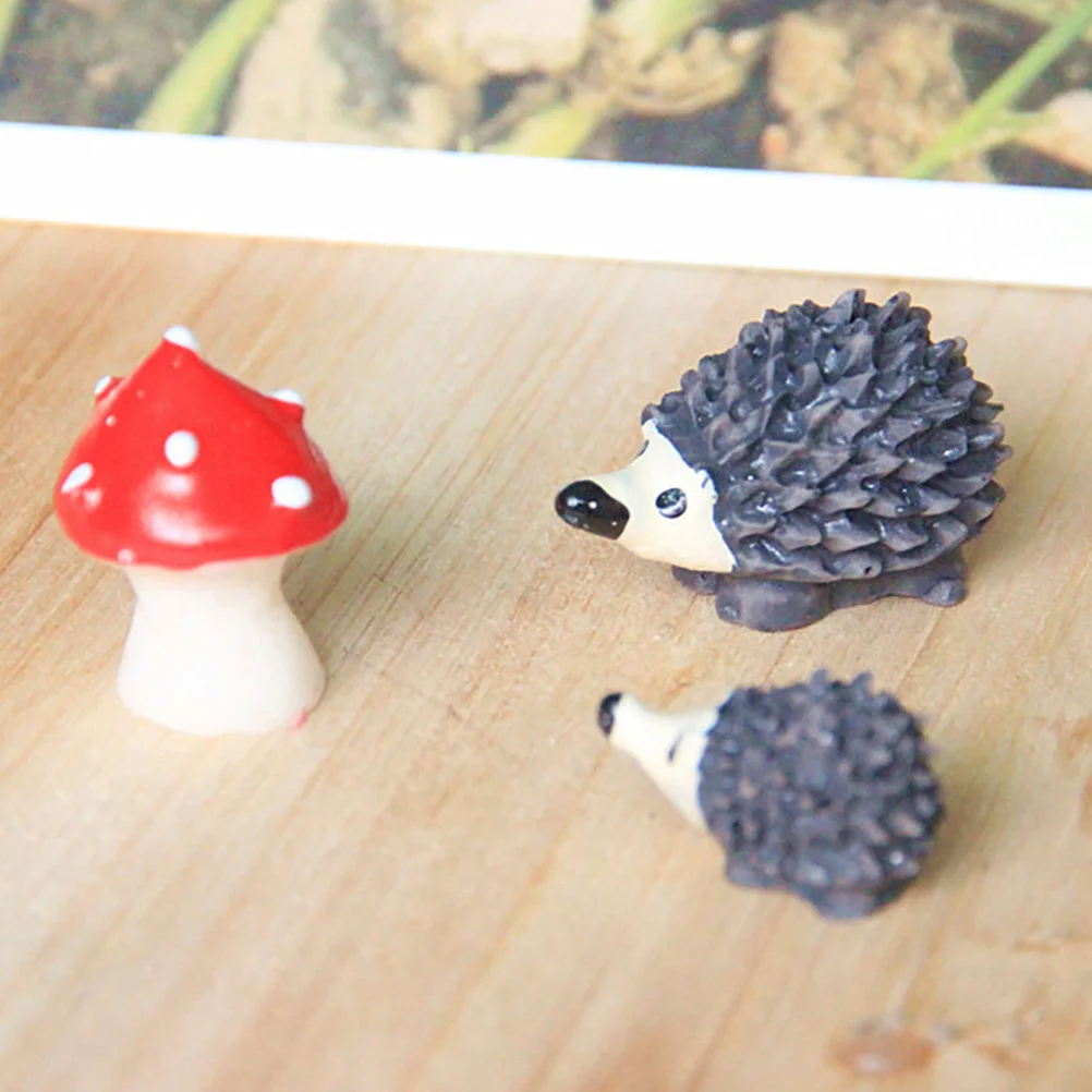 

3 Sets Decor Hedgehog Ornament Accessories Mushroom Figurines Mini Synthetic Resin