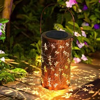 1pc Dragonfly Solar Lantern Light Outdoor Hanging, Metal Decor Lanterns-Waterproof LED Decorative Light