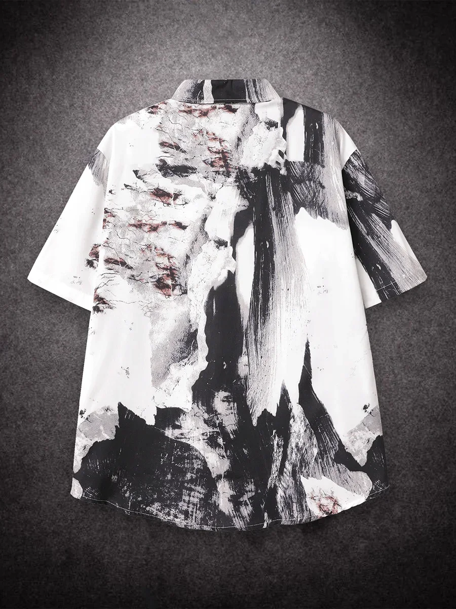 Oversized Loose Casual Tie Dye Printing Hawaii Short Shirt Man American Printing Summer Versatile Couple Men Streetwear