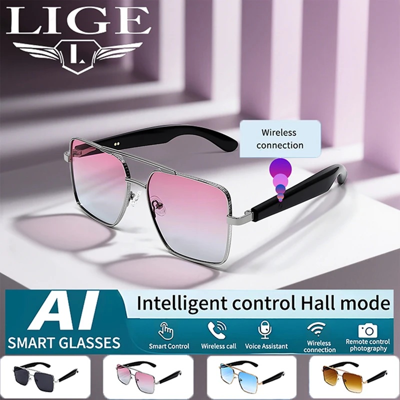 

Умные солнцезащитные очки LIGE, AI Voice, Bluetooth-наушники для звонков, спортивные наушники для спорта на открытом воздухе, музыкальные очки, ультрафиолетовые очки