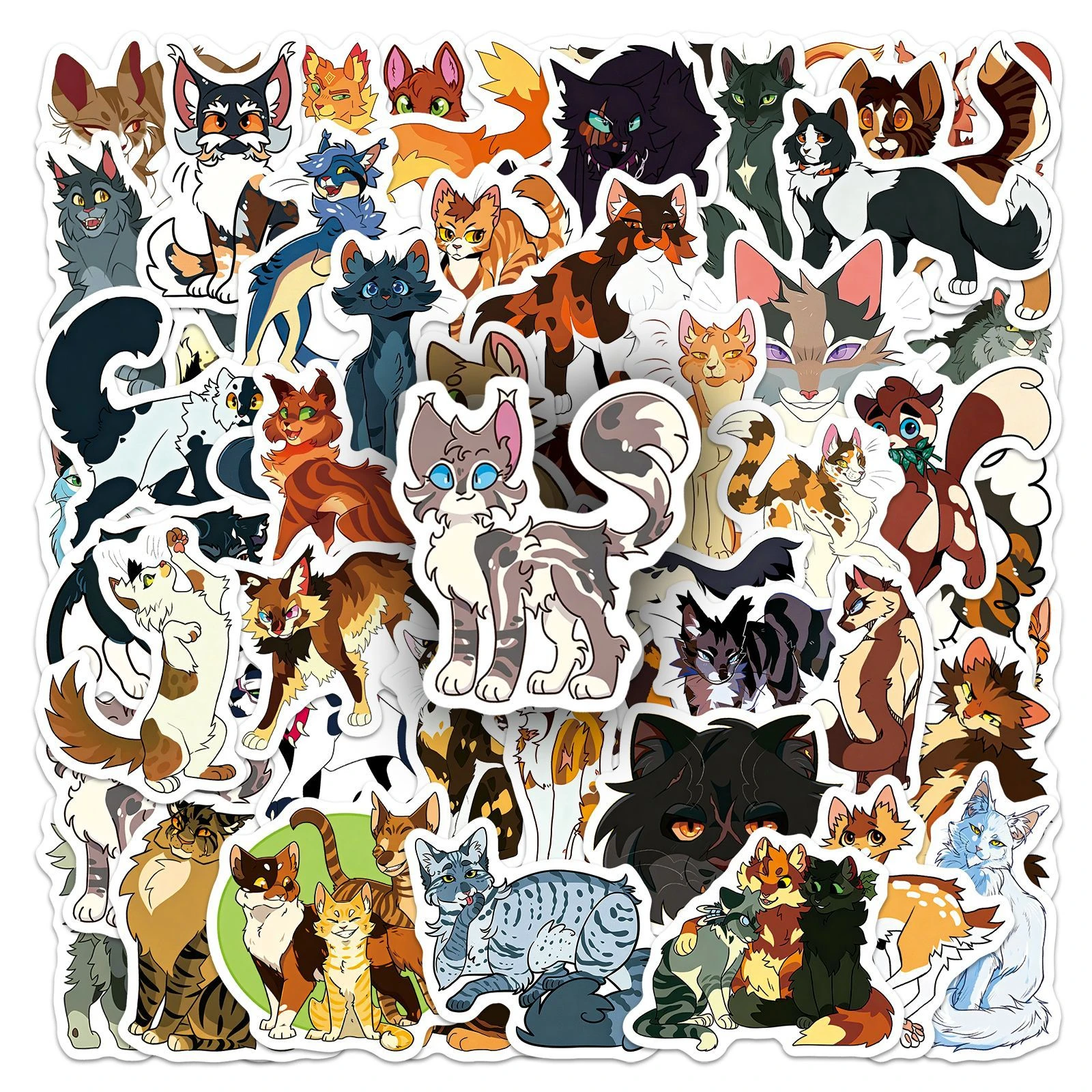 50PCS Cat Warrior Graffiti Stickers Cat Animal Exquisite DIY Toys for Phone Bottle Travel Bag Aesthetic Decals Creative Gifts