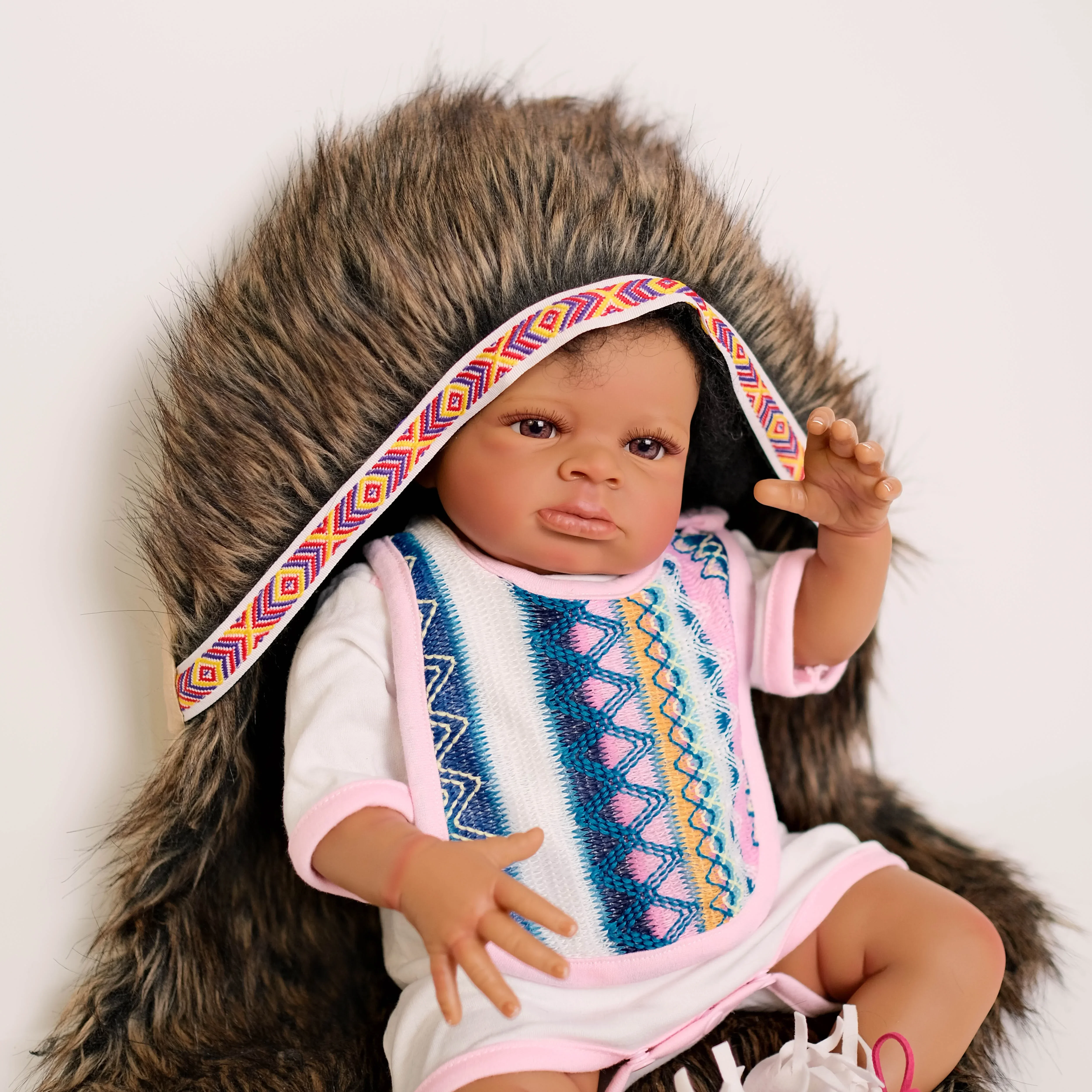 NPK 20inch Lanny Indian doll Lifelike Reborn Baby Newborn Doll Cuddly Baby Multiple Layers Painting  With Dark Skin