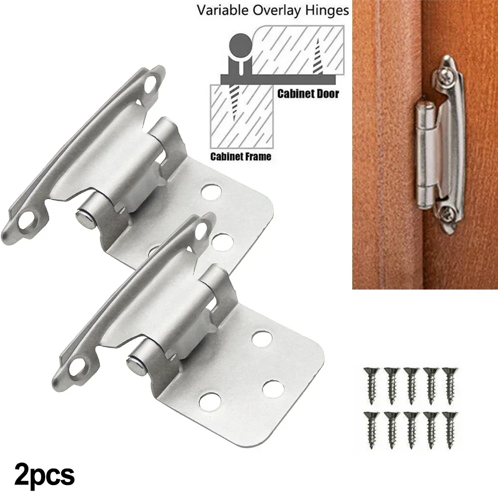 2pcs Cabinet Hinges Overlay Self Closing Face Mount Cupboard Door Hinge Hydraulic Buffer Spring Hinge Furniture Hardware