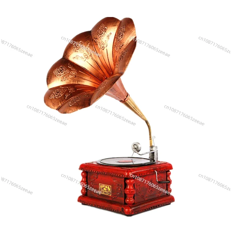 Retro Old-fashioned Big Speaker Phonograph Model Ornament Vinyl Record Player Creative Home Soft Decoration Photography Props