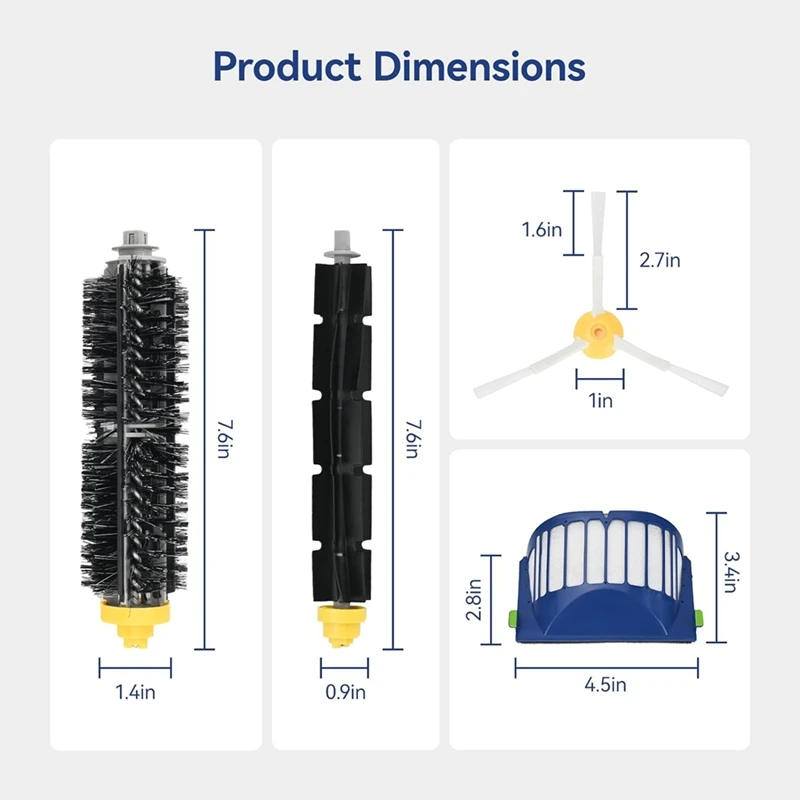 AB43-Kit de accesorios de repuesto para Irobot Roomba 600 Series 694 675 y 500 Series 595 585 564 Robot-filtro, Cepillo Lateral