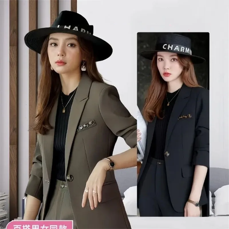 

Autumn Women Long Sleeves Blazer 2PCS Korean Ladies Leisure Suit Two-Piece Set High-grade Female Fashion Solid Color Top Outfit