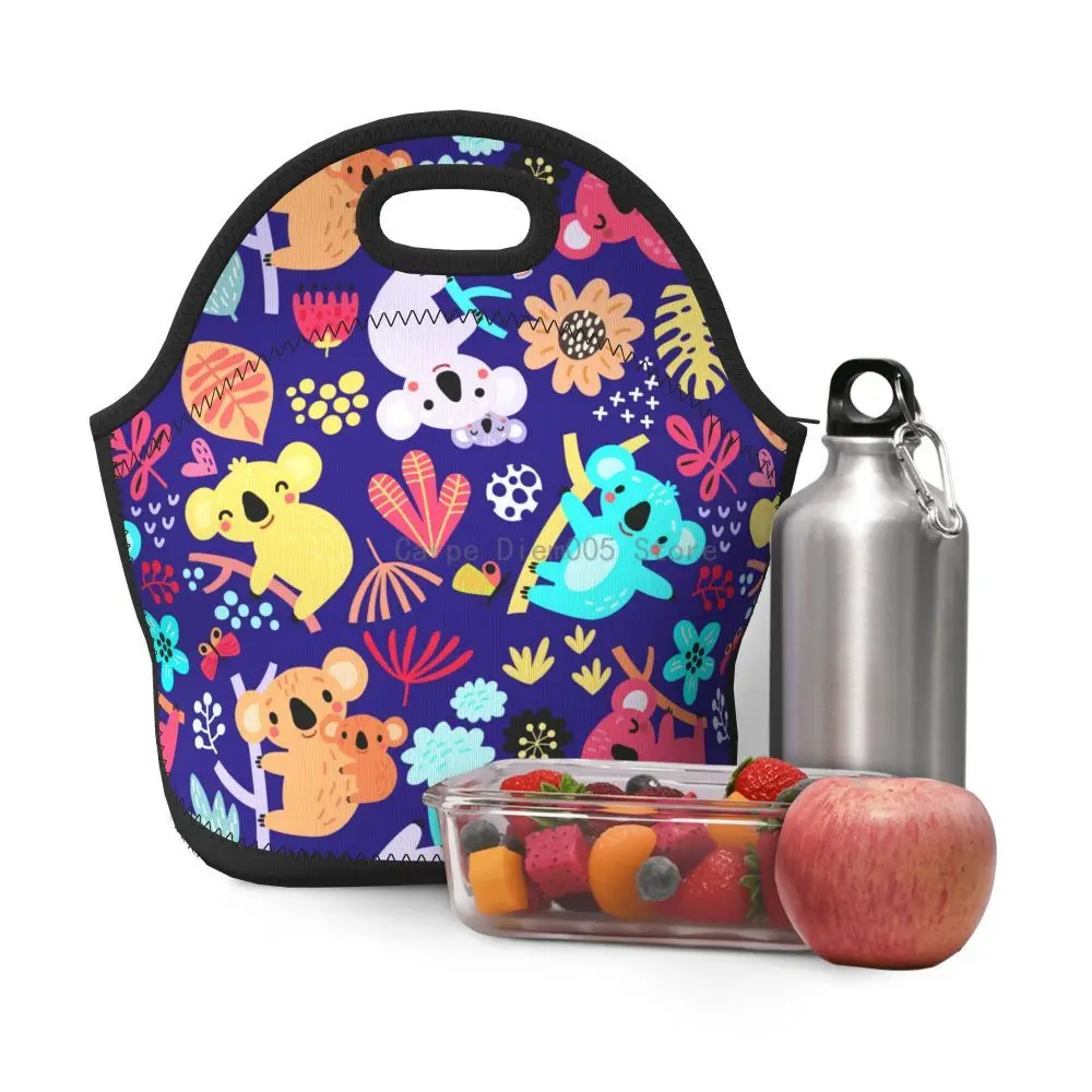 Koala Reusable Insulated Thermal Neoprene Lunch Tote Food Snacks Bag Carry Case Handbags Small Size for Adults Men Women