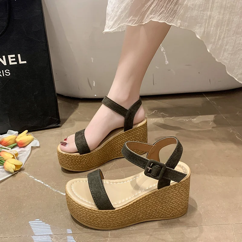 New Summer Style Fashionable Comfortable Wear-resistant Platform Wedge Platform Sandals Platform Solid Color Suede Women