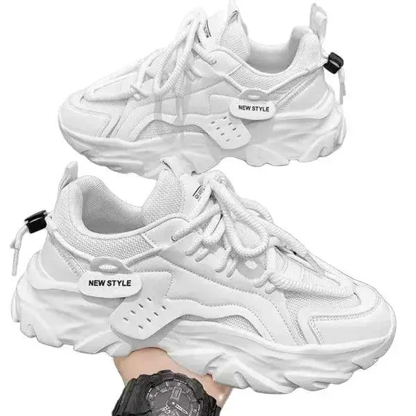 أحذية رياضية رجالية صيفية شبكية قابلة للتنفس كاجوال مناسبة تمامًا بجزء سفلي سميك أحذية رياضية ترفيهية سوداء للأب نعل داخلي مريح من مادة EVA #5