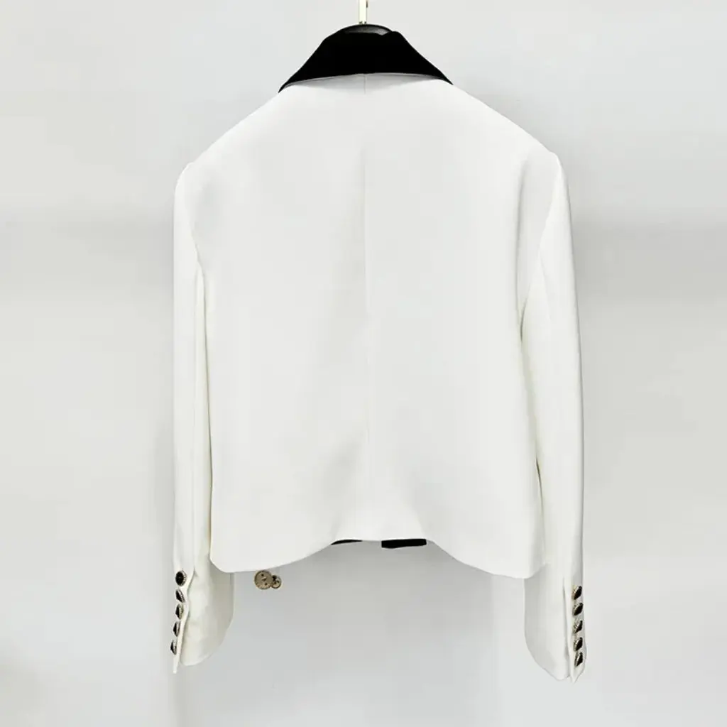 

New European American Star Fashion Color Match Green Collar Short Small Suit Jacket Women's Stylish Casual Coat