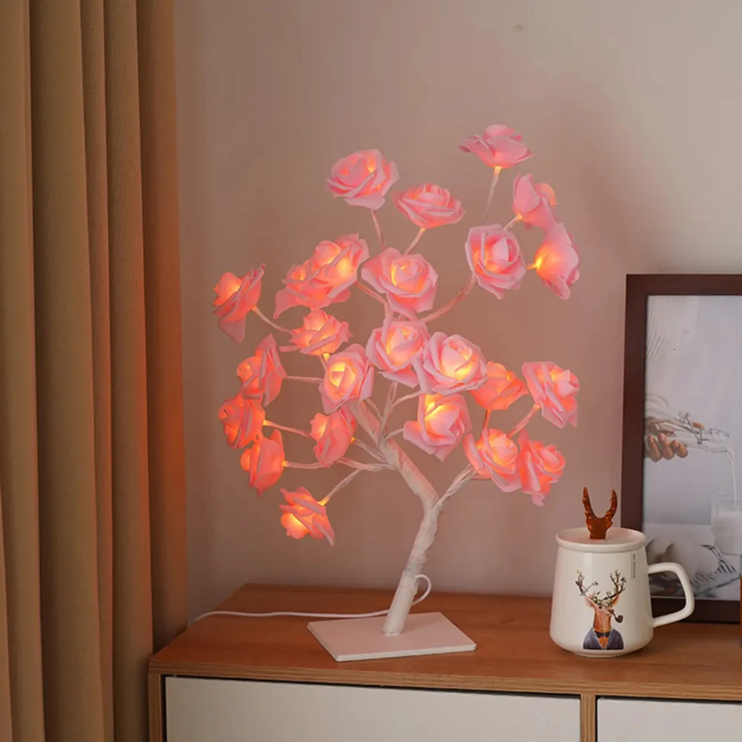 Beautiful, exquisite, and stunning LED Rose Tree Lamp with 24 lights - Elegant USB powered flower night light for outdoor events