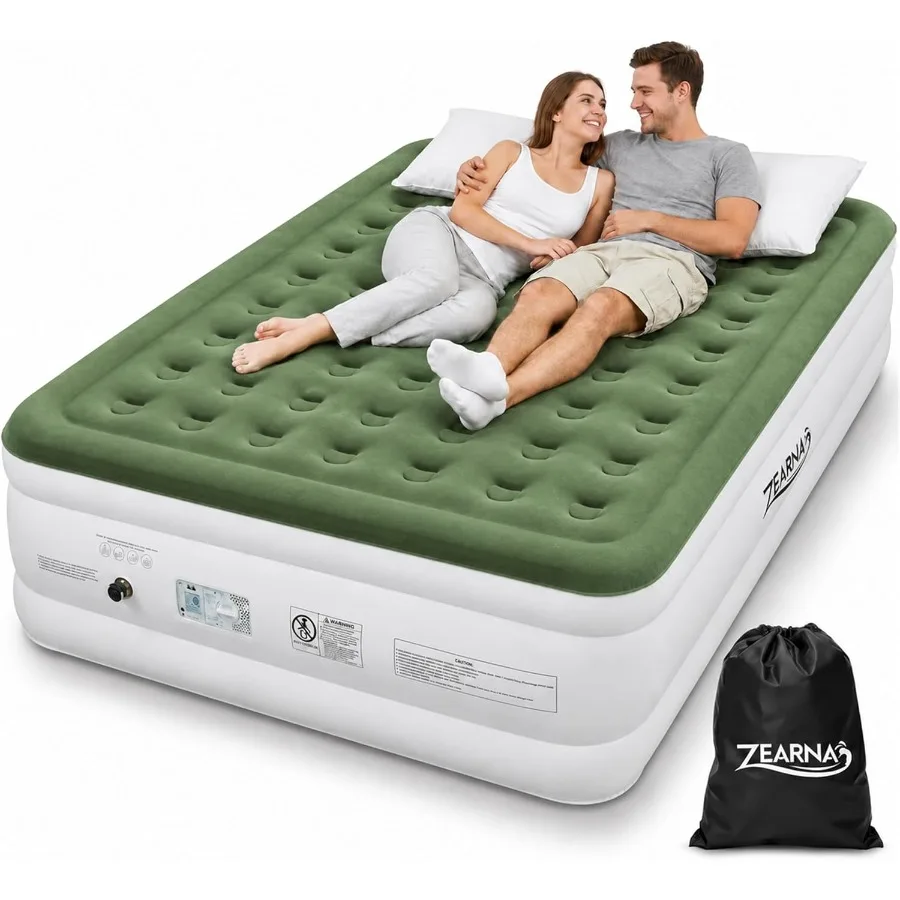 King Size Air Mattress with Built in Pump, 18 Raised Comfort Air Bed, Upgraded Flocked Top Blow up Mattress with Carrying Bag,