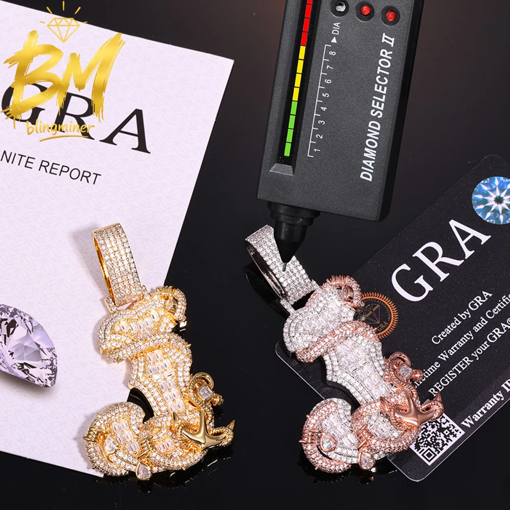 Blingminer VVS Moissanite Letter J Pendant Necklaces Brass Men Women Hip Hop Jewelry Free Shipping