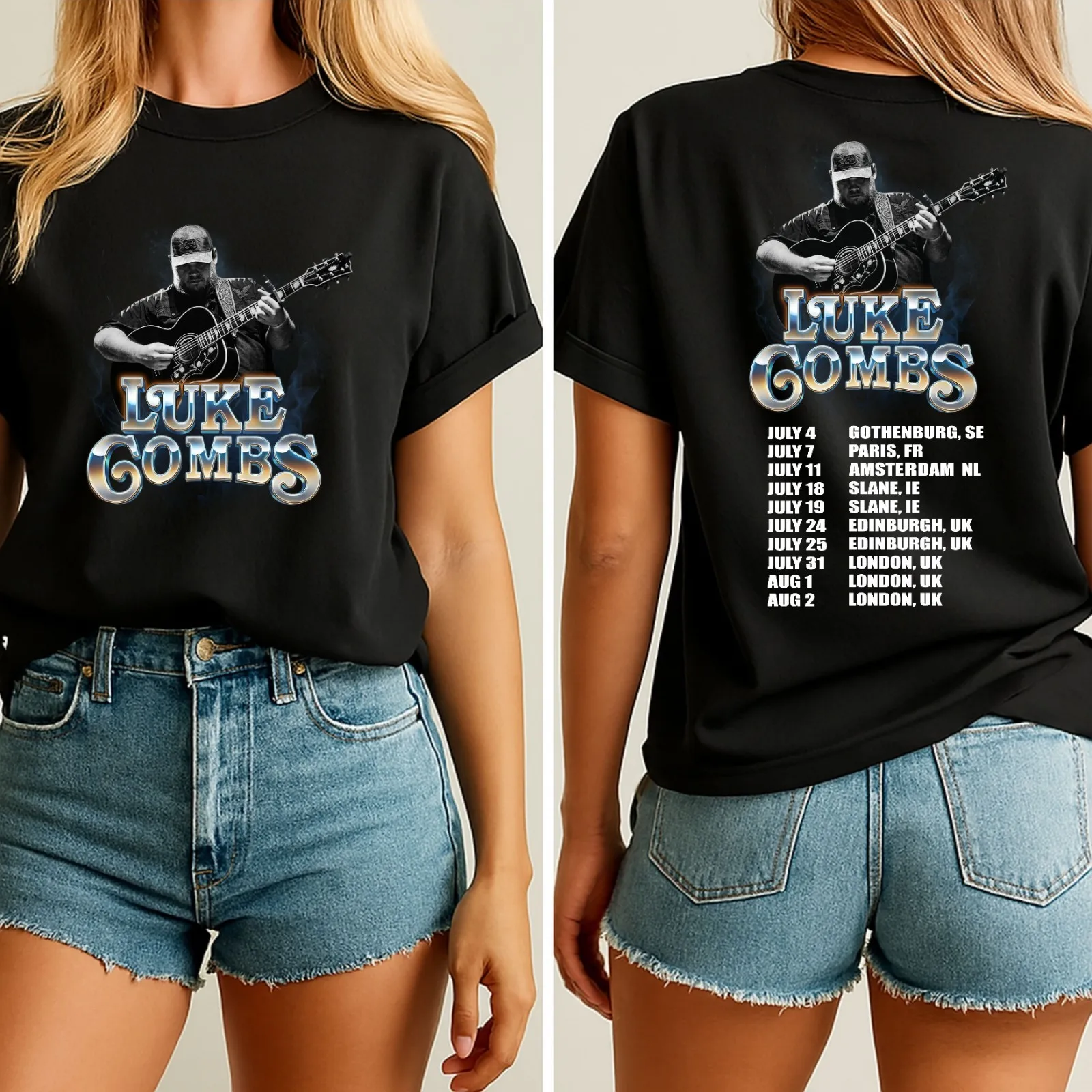 Vintage Luke Combs Tour Inspired Front & Back Graphic T Shirt Unisex Cotton Short Sleeve Country Music Concert Fan Casual Tee