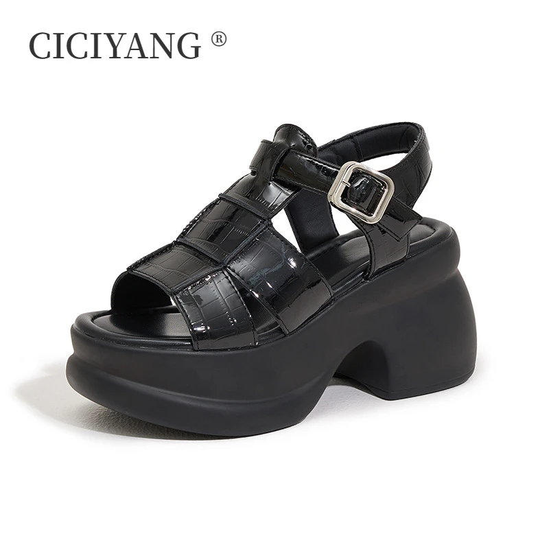 

CICIYANG Platform Sandals Women's Summer Shoes 2024 New Wear 8.5cm High Heels Fashion Ladies Black and White Beach Sandals