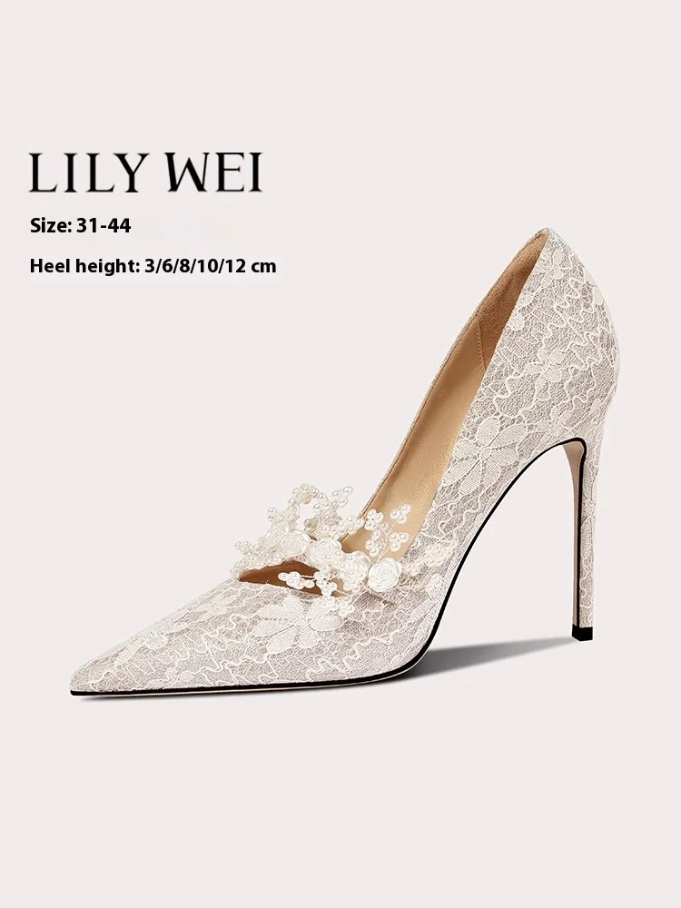 

Новые весенние туфли на высоком каблуке-шпильке с кружевной сеткой и жемчужным цветком, непромокаемая женская обувь на платформе большого размера, маленького размера