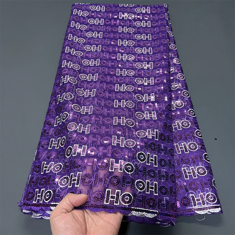 

2025 африканские нигерийские высококачественные блестки для выпускных платьев, бусины, тюль, кружевная ткань, вышивка, сетка для шитья, 5 ярдов, ZJ051