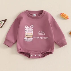 BeQeuewll Long Sleeve Baby Girls Sweatshirts Rompers Spring Autumn Letter Macaron Print Toddler Infant Bodysuits Casual Clothes