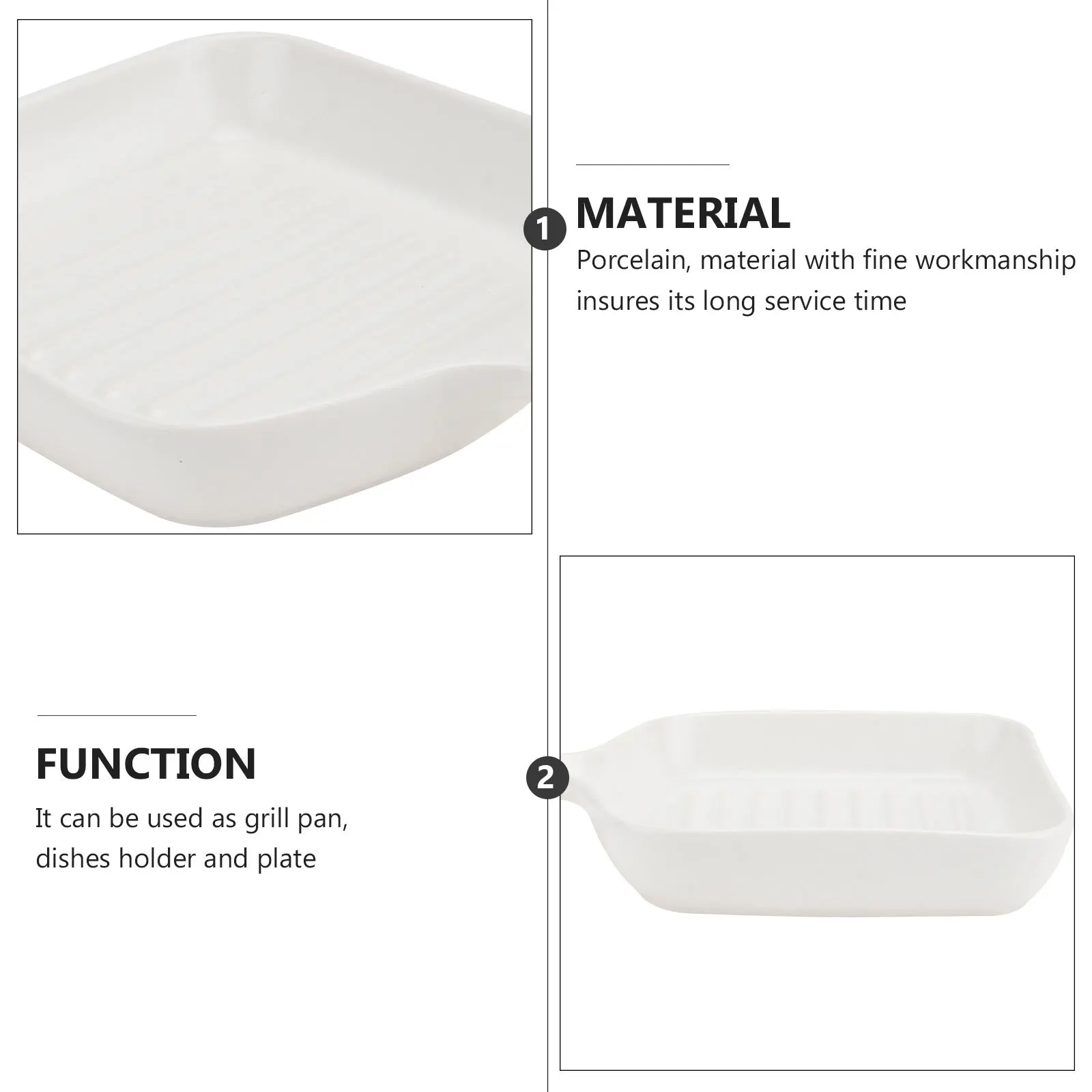 

Single Handle Square Grill Plate Porcelain White Microwave Safe Multipurpose Cooking Plate Microwave Accessories